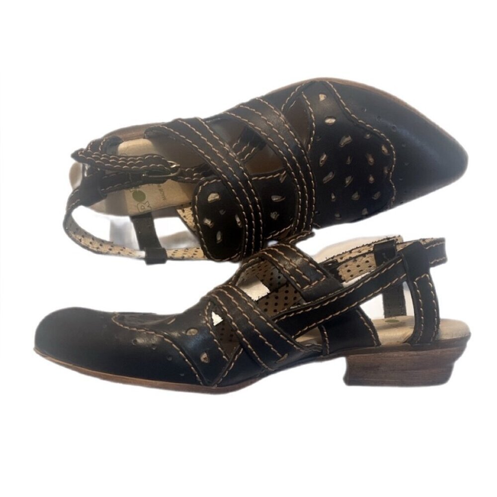 Rovers Crust Costa Black Leather Cutout Strappy Sandals EU 36 (NNT)